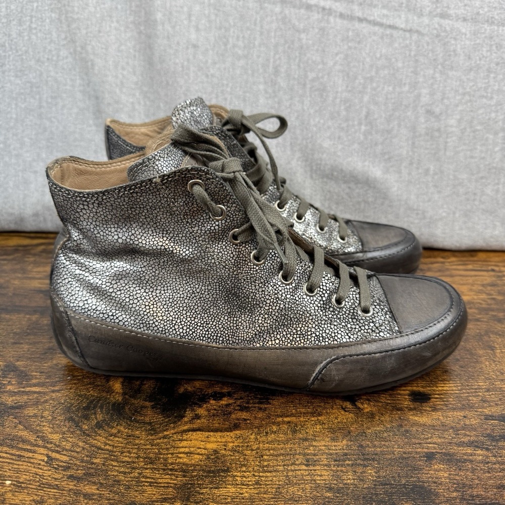 Candice Cooper Dark-Gray Leather HighTop Sneakers Shoes Womens EUR 39/ US 7